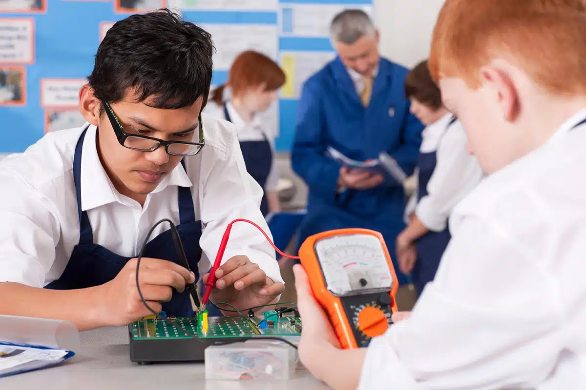 Students in a trade school setting